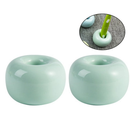 FRCOLOR Ceramic Toothbrush Holder in Light Green for Bathroom Vanities 2pcs Mini Size