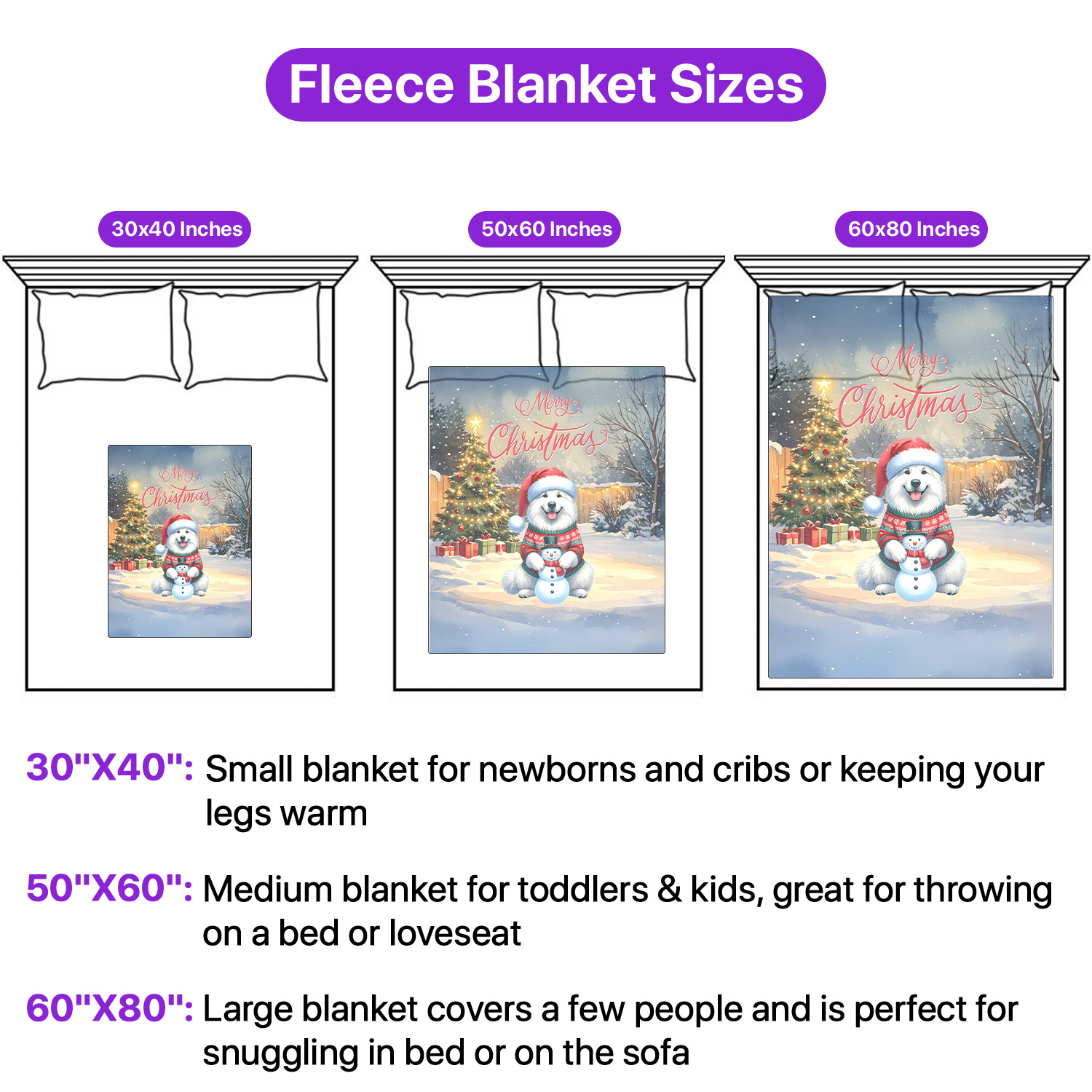 Merry Christmas Woofmas Xmas Noel Great Pyrenees Santa Snowman Cozy Fleece Blanket Pyr Dog Lover Warm Soft Throw Blanket - 13016
