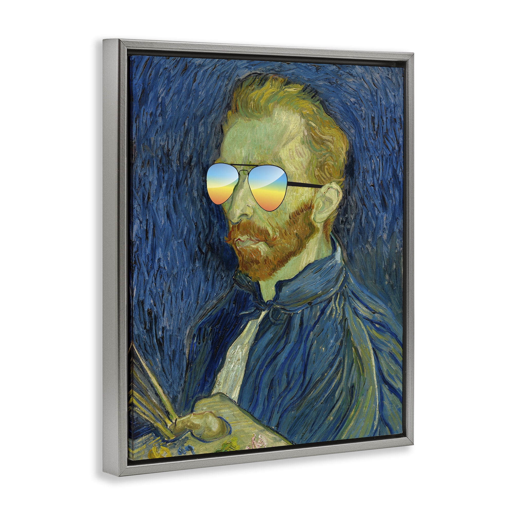 Funny Van Gogh Sunglasses Gray Framed Floater Canvas Wall Art, design by Masters Redux