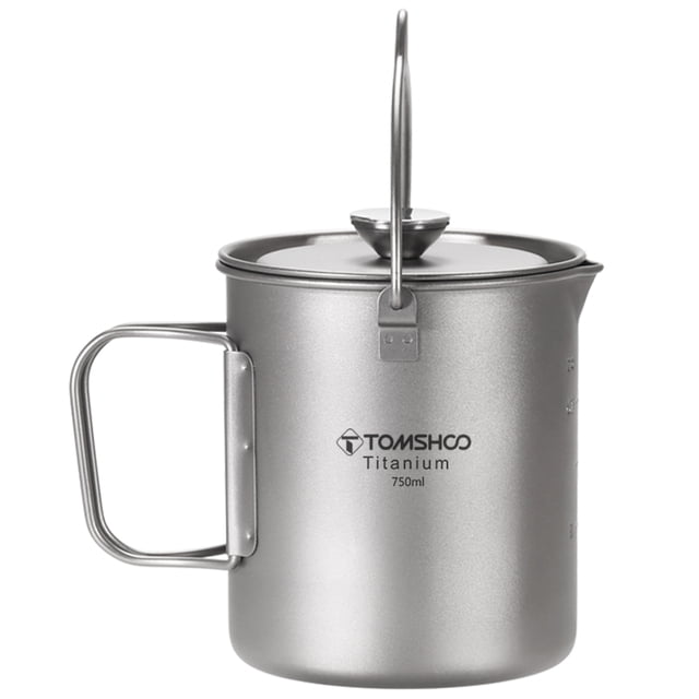 Walmeck 750ml Camping Coffee Cup with Press Plate Titanium Coffee Maker French Press Pot with Lid Outdoor Cookwarer for Backpacking Hiking Camping Travelling
