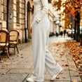 thumbnail image 3 of Wide Leg Sweatpants for Women Drawstring Lounge Pants Straight Leg Sweat Pants with Side Pockets and Front Seam Detail, White, S, 3 of 5