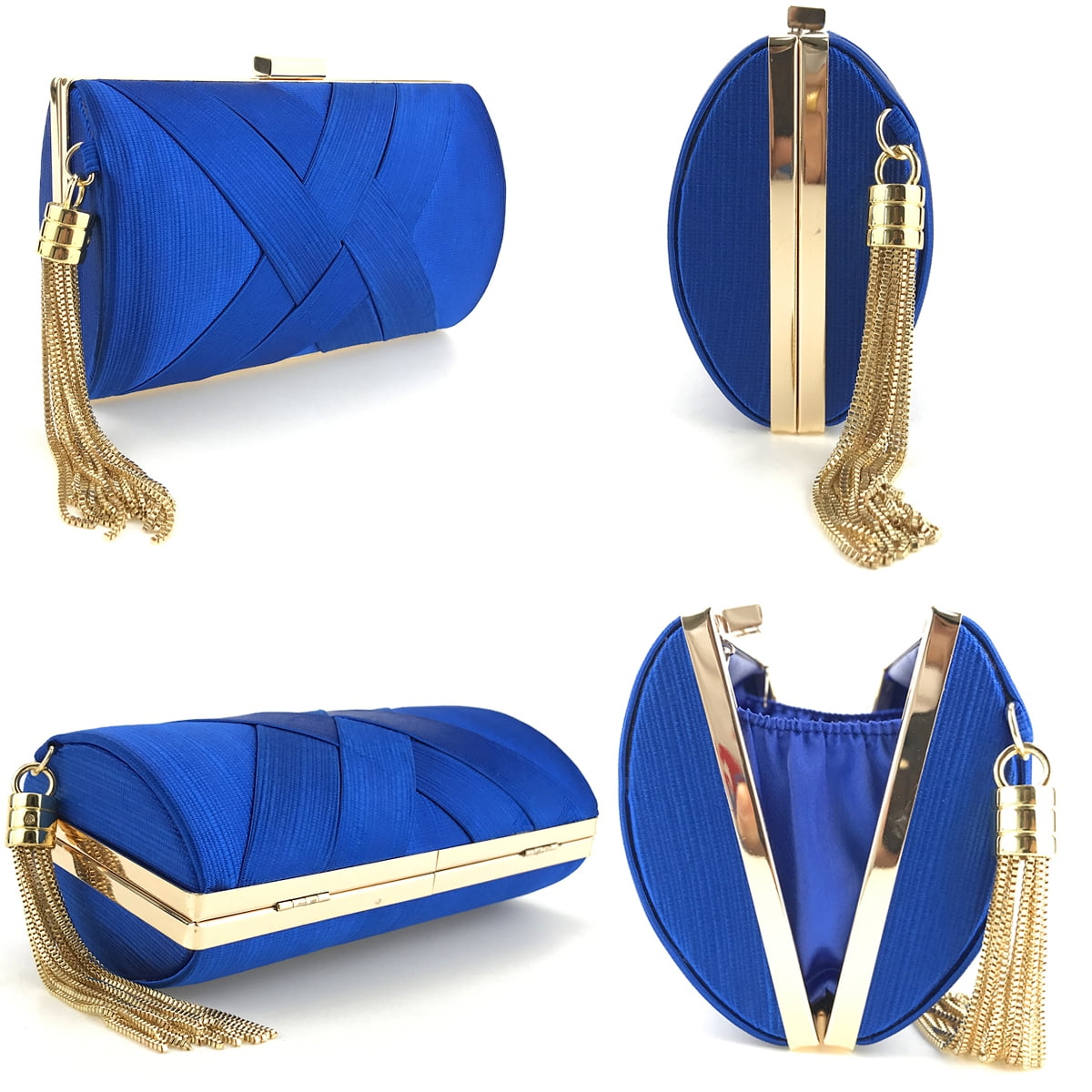 Handheld Women's Evening Clutch Bags Silk Satin Party Handbags Bridal Wedding Purses with Tassel Pendant,Dark Blue