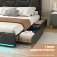 thumbnail image 4 of VEANERWOOD Queen Bed Frame with Storage Headboard and 4 DrawersUpholstered Plarform with Built in Charging Station and Adjustable Led Lights, Black, 4 of 10