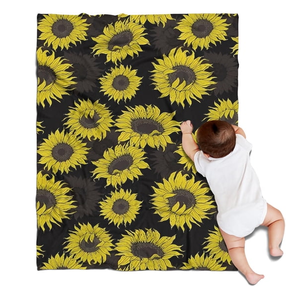 Black Sunflower Pattern Blanket,Comfortable Soft Flannel Throw Blanket,All Season,Warm Lightweight Blankets for Sofa Bed Couch Living Room Chair,30"x40"