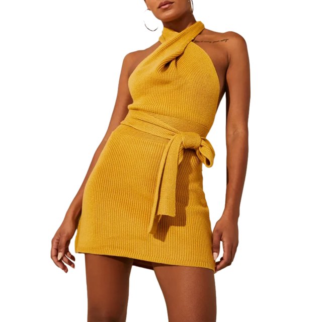 Vestido ajustado de punto para mujer, ajustado, Y2k, vestido de fiesta y club Kuymtek Amarillo T S para Mujer