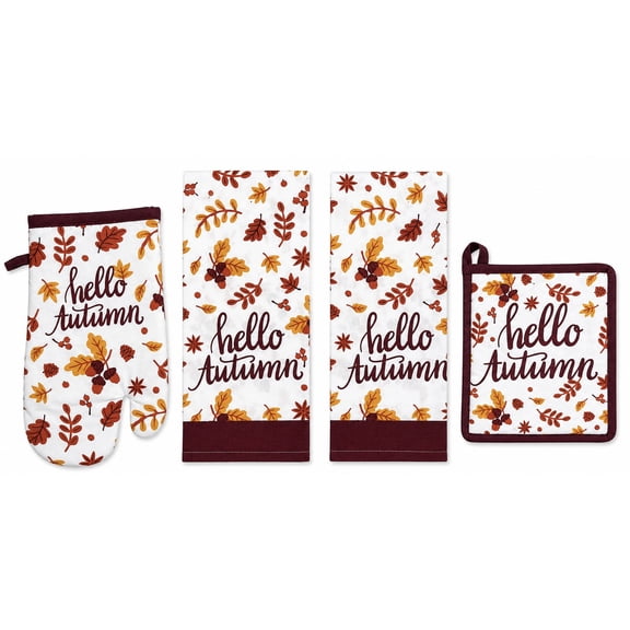 Serafina Home Fall Harvest Thanksgiving Kitchen Towels and Pot Holder Set: Colorful Shades of Autumn
