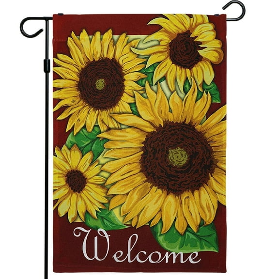 G128 Home Decorative Fall Garden Flag with Welcome Quote and Autumn Sunflowers Design, 12x18 in Rustic Outdoor Seasonal Yard Decoration