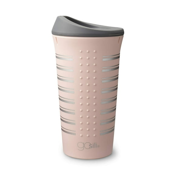 GoSili Reusable Silicone Tumbler with lid - 100% European-Grade Platinum Silicone, Stainless-Steel Ring, Eco-Friendly, Stain-Resistant, Dishwasher and Microwave Safe - 16oz, Pink Print