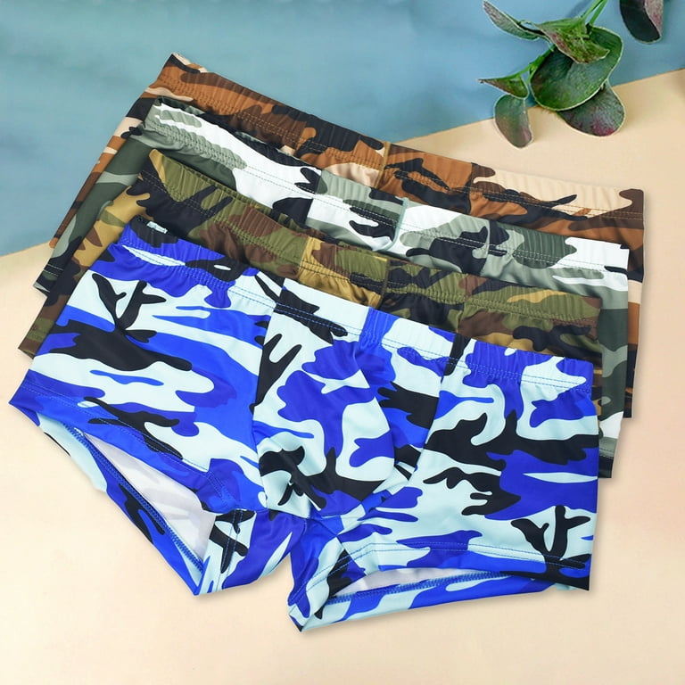 rygai Men Underpants Camouflage Close Fit Stretchy Low Waist Anti-pilling  Sweat Absorbing U Convex Panties Briefs Underwear for Honeymoon,Coffee M