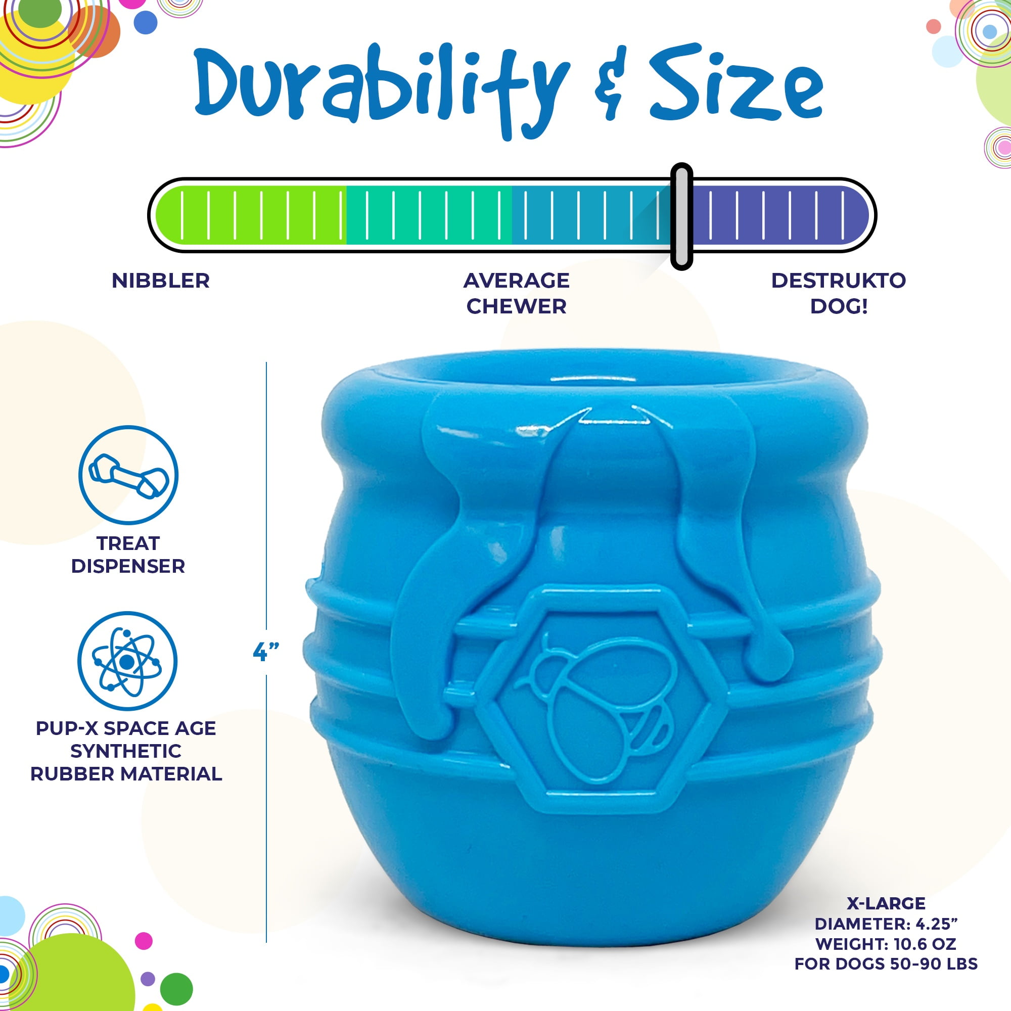 SodaPup Durable PUP-X Honey Pot Rubber eCupTreat Dispenser and Enrichment Toy, XL, Blue