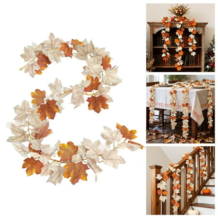 Fall Maple Leaf Garland 6Ft White Artificial Autumn Hanging Vine for Thanksgiving Home Indoor Outdoor Party Fireplace Wedding Christmas Seasonal Decor