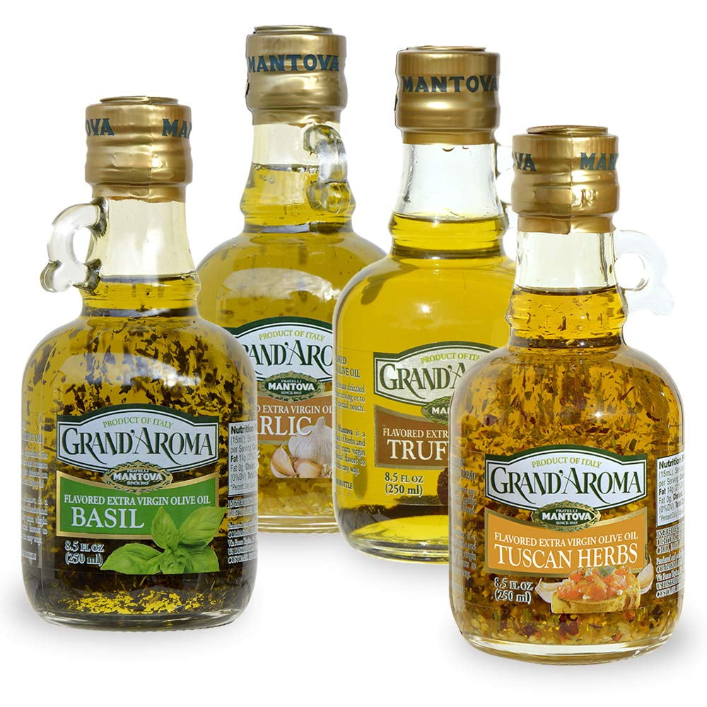 Grand'Aroma Flavored Extra Virgin Olive Oil Set, Truffle|Tuscan Herb|Garlic|Basil