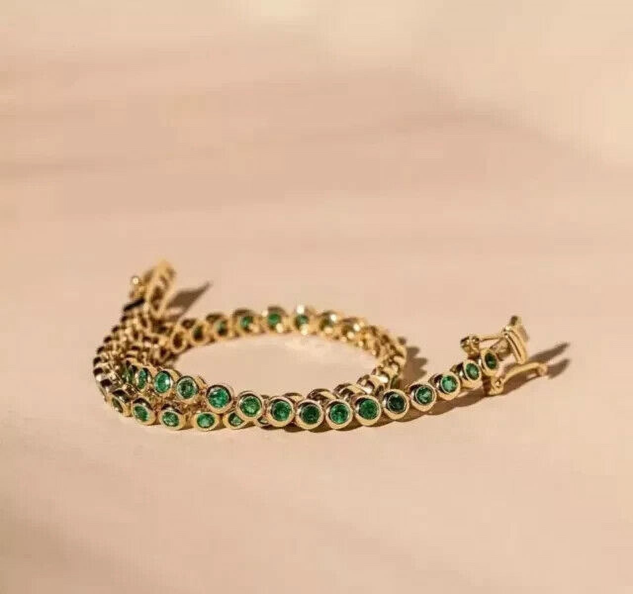 Lab Created Emerald Men's Tennis Bracelet 8Ct Round Cut 14K Yellow Gold Plated