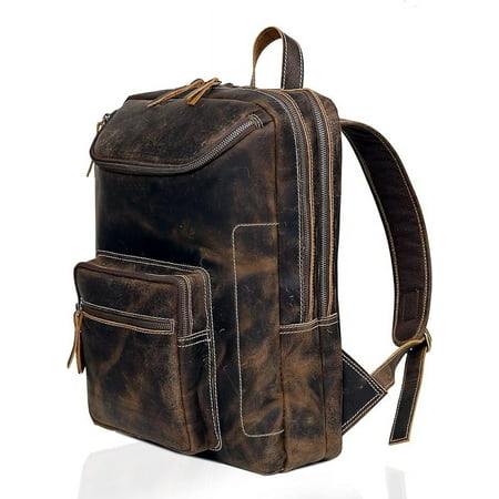 RUZIOON Vintage Leather Backpack For Men 15.6 Laptop Bag Large Capacity Business Travel Hiking Shoulder Daypacks Business Travel Office Daypacks Brown