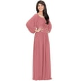 thumbnail image 4 of KOH KOH Long Sleeve Vintage Peasant Empire Waist Fall Winter Loose Flowy Fall Winter Casual Formal Abaya Tall Pleated Maxi Dress Gown For Women Cinnamon Rose Pink X-Large US 14-16 NT103, 4 of 6