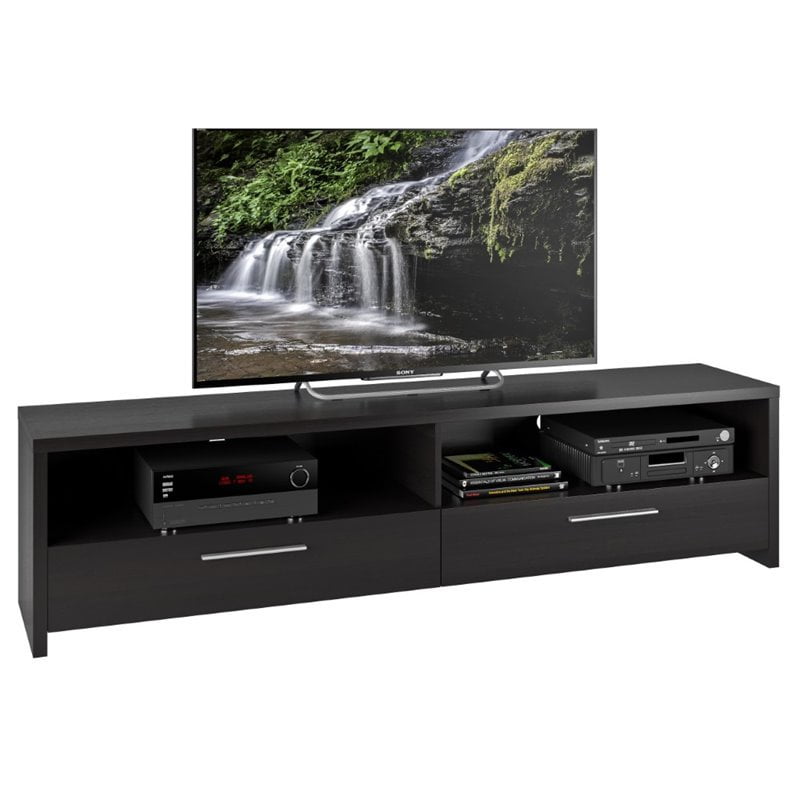 Fernbrook TV Stand in Black Faux Wood Grain Finish for TVs up to 85