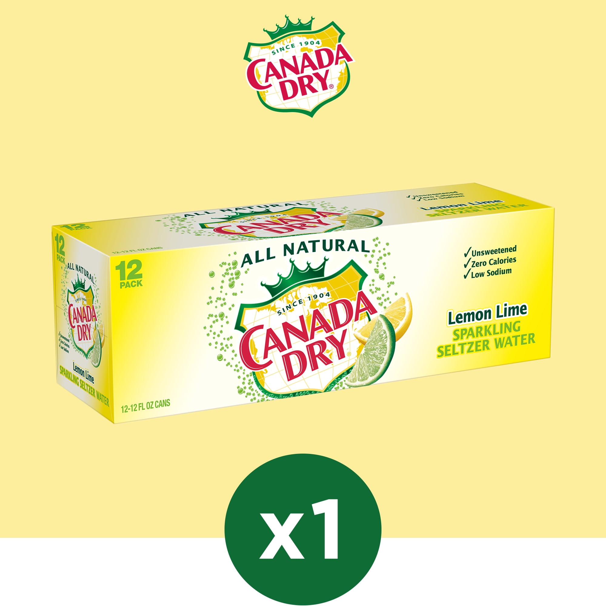 (3 pack) Canada Dry Lemon Lime Sparkling Seltzer Water, 12 fl oz, 12 Pack Cans