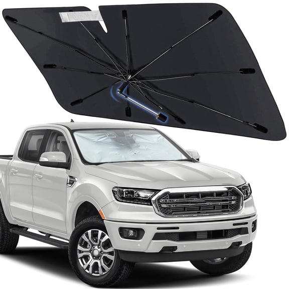 Windshield Sun Shade Umbrella for Ford Ranger 2019-2026, Foldable Car Sunshade for Front Window with 360 Rotating Shaft, Custom-Fit Car Sun Shades for UV Blocking and Heat Reduction