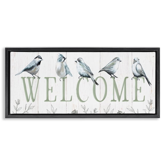Stupell Industries Rustic Lodge Delicate Welcome Birds Black Floating Frame Canvas Art, 25 x 11, by Elizabeth Tyndall