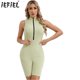 thumbnail image 2 of Body deportivo atlético de Color liso para mujer, pantalones cortos sin mangas con media cremallera frontal, mono, leotardo, Yoga, ciclismo, gimnasios y Fitness, 2 of 5