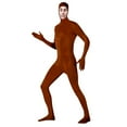 thumbnail image 3 of QIUOMBBP Mens Bodysuits Jumpsuit Unisex Novelty Slim Fit Hood Romper Solid Color Open Face Full Body Outfits, Coffee, XL, 3 of 4