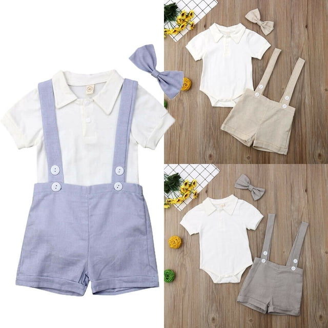 Newborn Baby Boy Girl Outfits Clothes Romper Tops Jumpsuit Shorts Pants 3PCS Set
