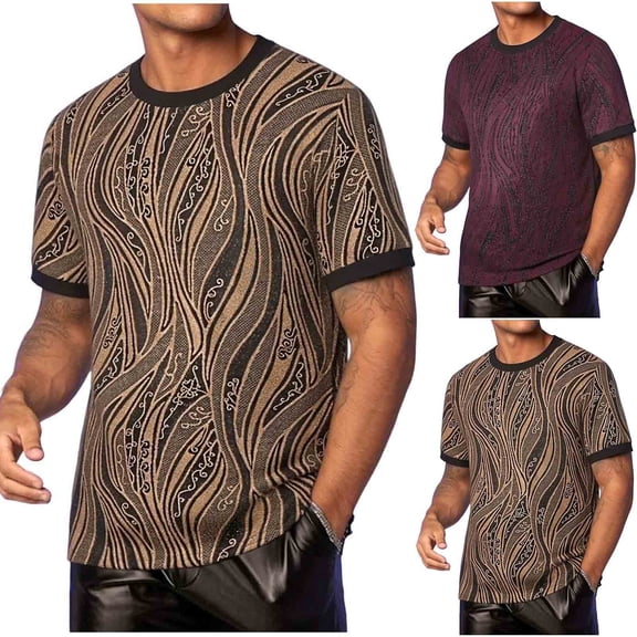 Daiosportswear Men's Short Sleeve Knit T-Shirts Crewneck Texture Knit Shirt Red-F XL(XL)