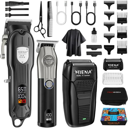 HIENA PRO Professional Hair Clippers Men Cordless Electric Beard Trimmer and Foil Shaver Set Home Hair Cutting Kit Type-C Rechargeable for Barber Clippers with LED Display