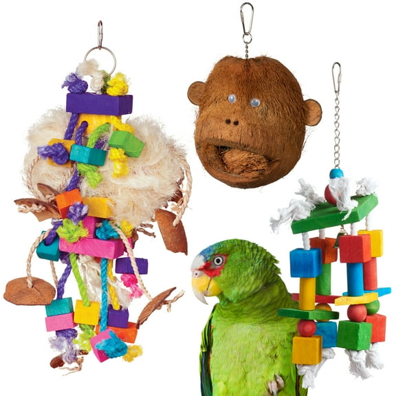 Prevue Pet Products Munchers Delight 3 Piece Bird Toy Bundle - Wood Coco, Paper