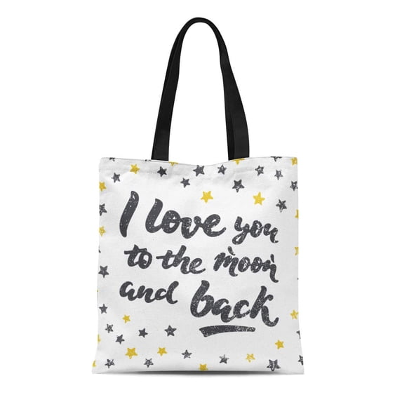 SIDONKU Canvas Tote Bag I Love You to the Moon and Back Lettering Reusable Shoulder Grocery Shopping Bags Handbag