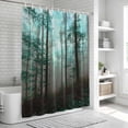 thumbnail image 6 of Teal Forest Shower Curtain, Waterproof Shower Curtains for Bathroom, Vintage Foggy Woods Tree Washable Fabric Bathtub Curtain Set Bath Decor with 12 Hooks Long 72"x84", 6 of 8