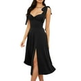 thumbnail image 4 of Kmbangi Femmes Été Midi Partie Robe Couleur Unie Sans Manches Robe de Plage Robe de Soirée Fendue Dos Nu, 4 of 5