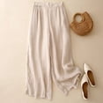 thumbnail image 6 of Women's Spring Summer Embroidered Wide Leg Pants Cotton Linen High Waist, 6 of 6