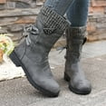 thumbnail image 5 of Womens Suede Mid Calf Boots Vintage Suede Knitted Elastic Low Heel Round Toe Zip up Motorcycle Booties, 5 of 8