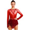thumbnail image 1 of Manyakai Women's Sparkly Rhinestone Figure Skating Dance Dress Rhinestones Gymnastics Leotard Burgundy XXL, 1 of 5