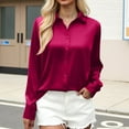 thumbnail image 3 of Women’s Fashion Long Sleeve Shirt – Solid Color Button Down Casual Blouse, Lightweight and Comfortable Top Wine, 3 of 4