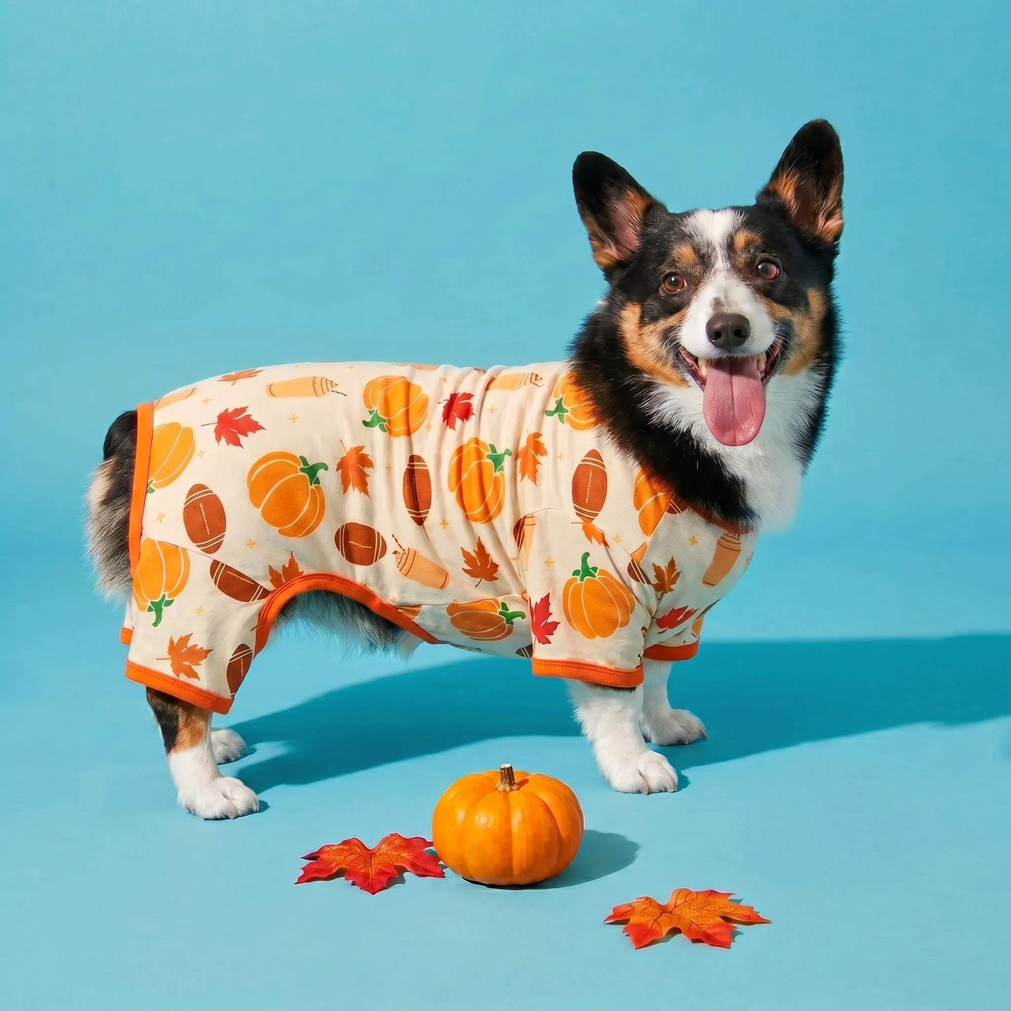 Vibrant Life Halloween Pajamas for Dogs, Pumpkins and Leaves, Orange, M