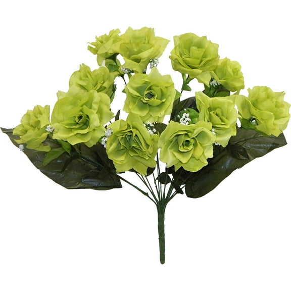 Granny Smith Green Rose with Gypsophila 21in Artificial Polysilk Faux Fake Flower Bush for Craft Home Bouquet Arrangement Ceremony Wedding Arch Floral Wall Aisle Decor (Sage Smith, Set of 3)