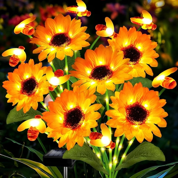 Luces solares para jardín Hortsun, 2 piezas, girasol y abeja, 69 cm