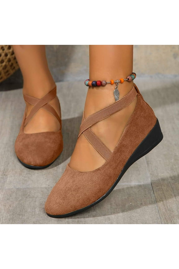 Women's Comfortable Fashion Elastic Ankle Straps Flats Shoes Pull-On Criss-Cross Ballet Girls Dress MaryJane Shoes Dressy Crisscross Strap Ballerina Flats Closed Toe Slip On Flat