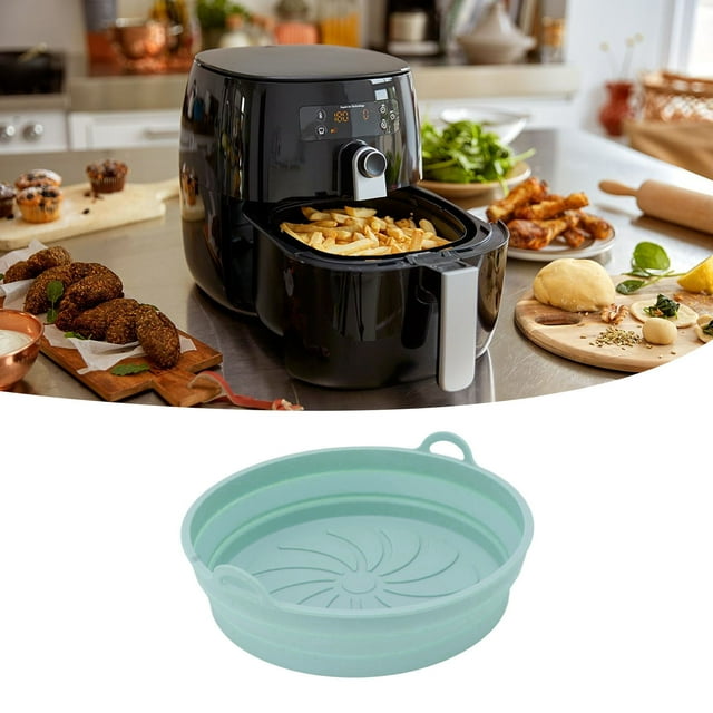 Doublure en Silicone pour Friteuse à Air Chaud, 2 Pcs Paniers en Silicone Réutilisables Antiadhésifs pour Friteuse à Air, Pots en Silicone Pliables Ronds avec Poignée, Accessoires pour Friteuse à Air