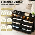 thumbnail image 3 of Storage Cabinet with Lights Bedroom Dresser Adjustable LED Side Cabinet 3 AC/2 USB Wood 6 Drawers Cabinet with Power Outlets Drawer Storage Organizer with Clothes Hook for Bedroom Living Room Black, 3 of 9