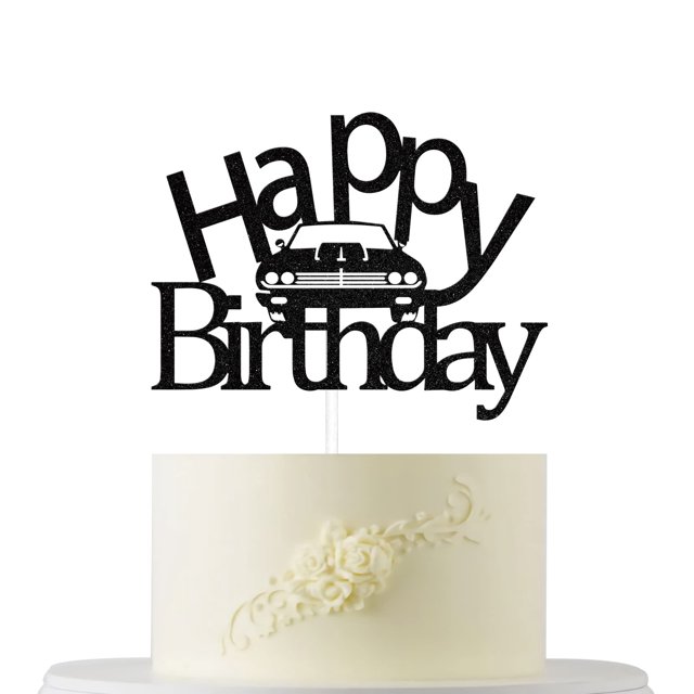 Adorno para Pastel Coche Negro "Feliz Cumpleaños"