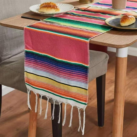 

Table Runner - Braided & Striped Dining Room Table Runner Linen with Handmade Tassels Durable & Washable for Modern Farmhouse Dining Table Centerpiece Décor