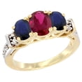 thumbnail image 1 of 14K Yellow Gold Enhanced Ruby & Natural High Quality Blue Sapphire Ring 3-Stone Oval Diamond Accent, size 7, 1 of 3