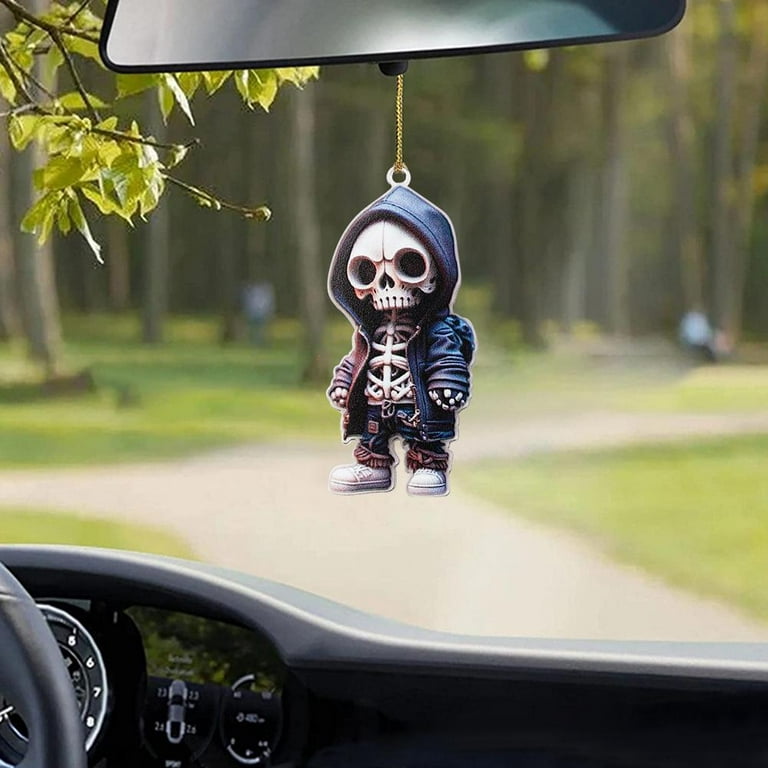 Senza Fretta Car Ornament Acrylic Skeleton Figurines Rearview