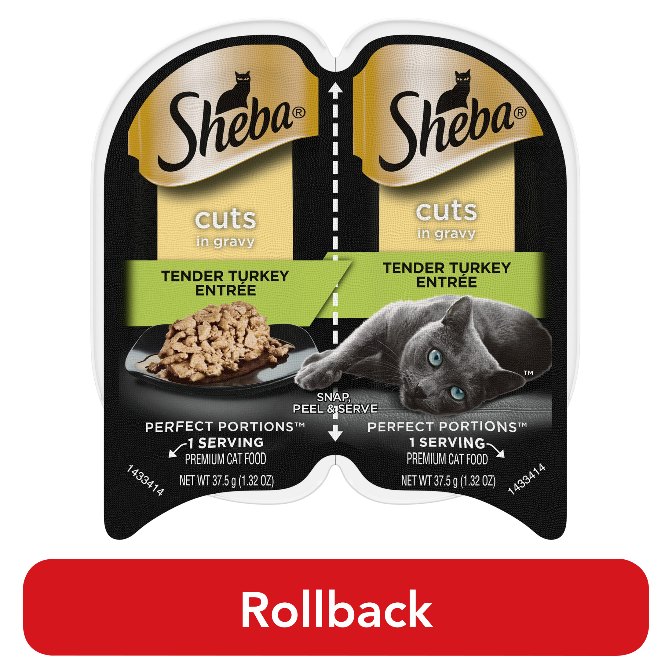 Sheba Perfect Portions Tender Turkey Entree Cuts In Gravy Cat Food, 2.6 Oz Twin-Pack Trays