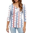 thumbnail image 4 of Women's Patriotic Star Print 250th Anniversary USA Shirt V-Neck Button 3/4 Sleeve T-Shirt, 4 of 6