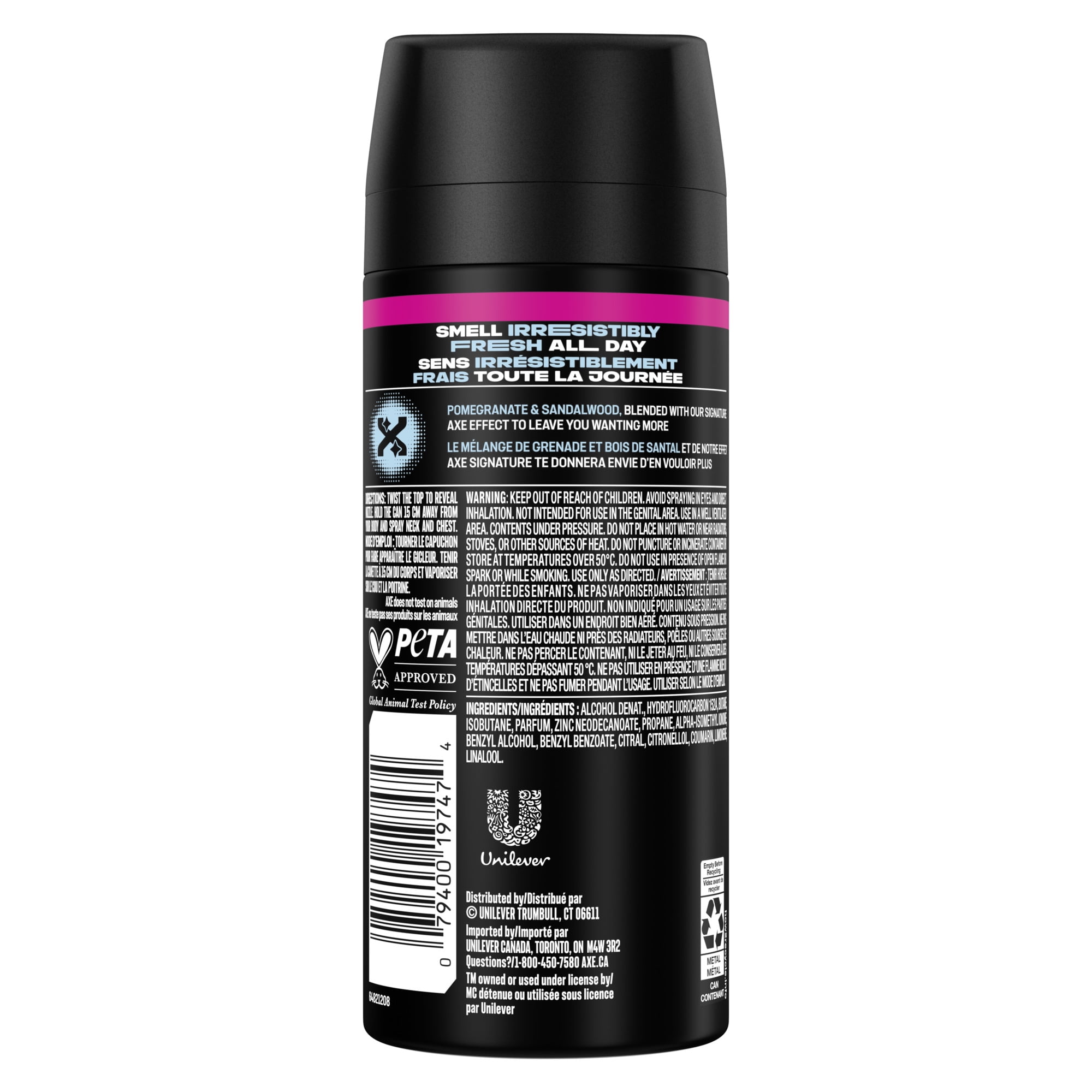 AXE Anarchy Atomiseur Corporel Désodorisant pour une protection contre les odeurs, Grenade et Bois de Santal, 113g