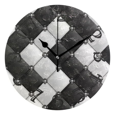 Black and White Grids Wall Clock 10 inch Non-Ticking Easy to Read Decorative Clocks for Home Bedroom Living Room